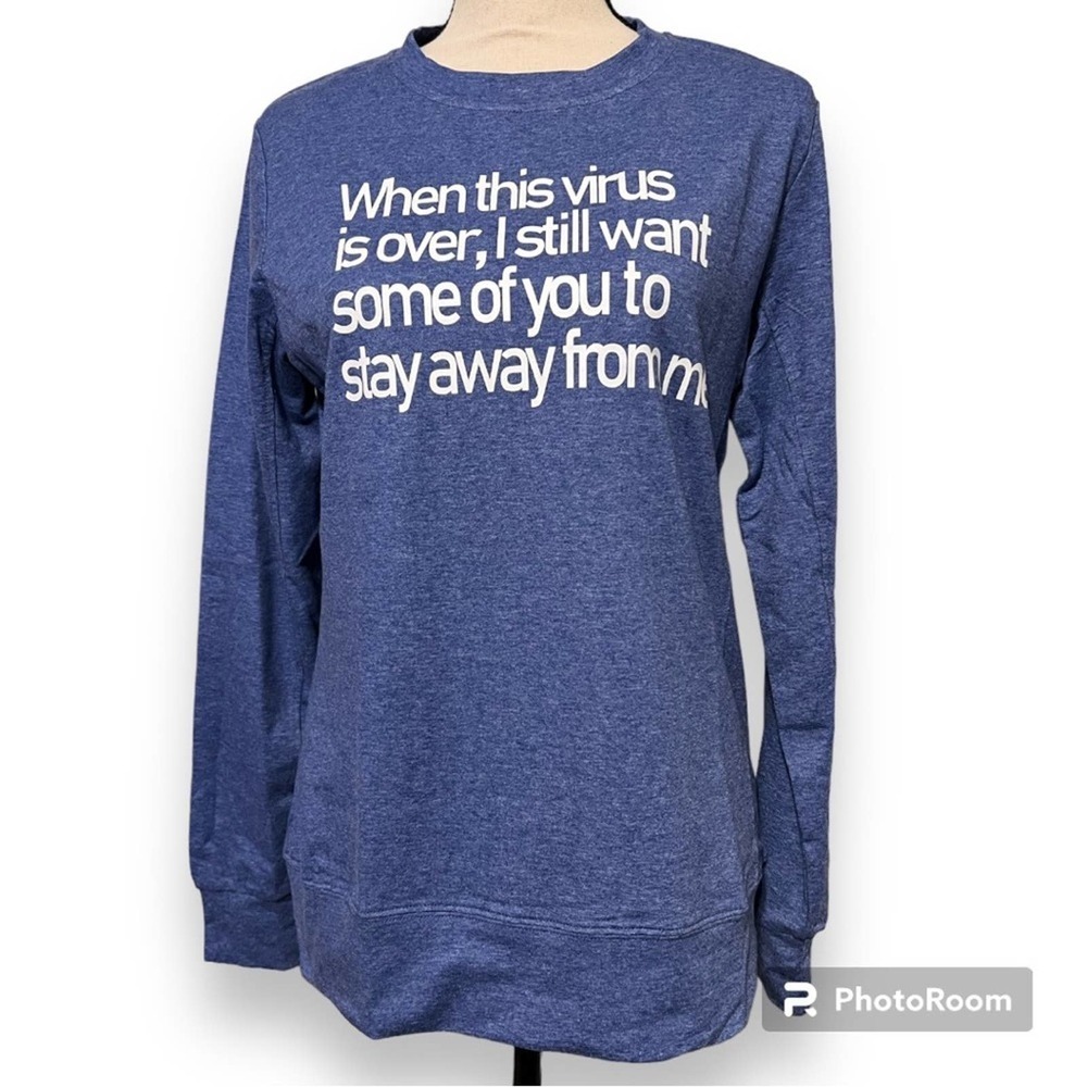 LILICLOTH size large women’s long sleeve blue graphic t-shirt stay away from me